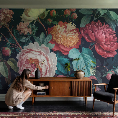 Fototapete fürs Wohnzimmer mit bunten Blumenmotiv