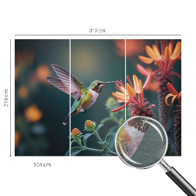 Vlies-Fototapete fürs Wohnzimmer mit Kolibri- und Blumenmotiv