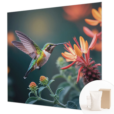 Vlies-Fototapete fürs Wohnzimmer mit Kolibri- und Blumenmotiv