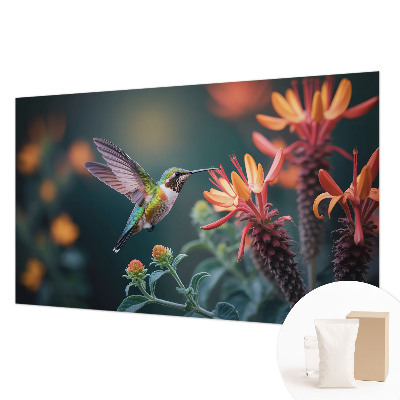 Vlies-Fototapete fürs Wohnzimmer mit Kolibri- und Blumenmotiv