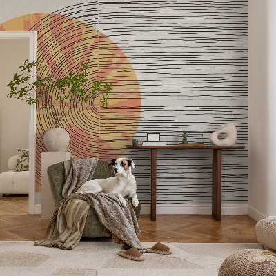 Vliestapete fürs Schlafzimmer mit einem Kreisdesign aus feinen Linien