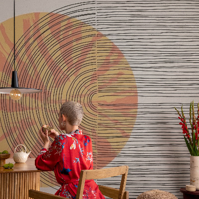 Vliestapete fürs Schlafzimmer mit einem Kreisdesign aus feinen Linien