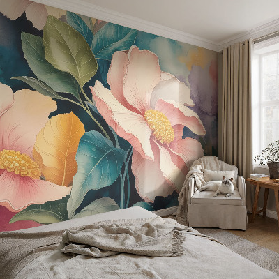 Fototapete fürs Wohnzimmer mit floralem Muster für ein elegantes Ambiente