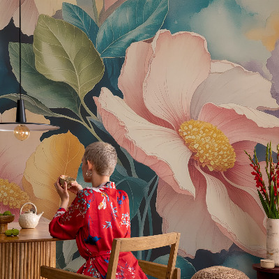 Fototapete fürs Wohnzimmer mit floralem Muster für ein elegantes Ambiente