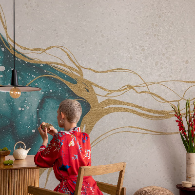 Fototapete fürs Kinderzimmer mit türkisen Linien als dezentes Wandmotiv