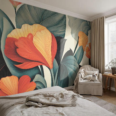 Vlies-Fototapete fürs Wohnzimmer mit bunten Blumen als Motiv