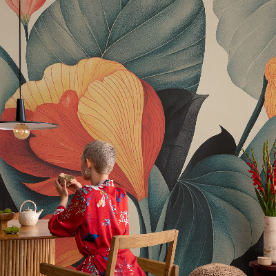 Vlies-Fototapete fürs Wohnzimmer mit bunten Blumen als Motiv