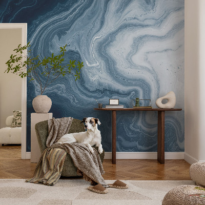 Vliestapete fürs Schlafzimmer mit blauem Wellendesign