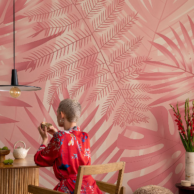 Vlies-Fototapete fürs Wohnzimmer mit Tropenblättern als Motiv