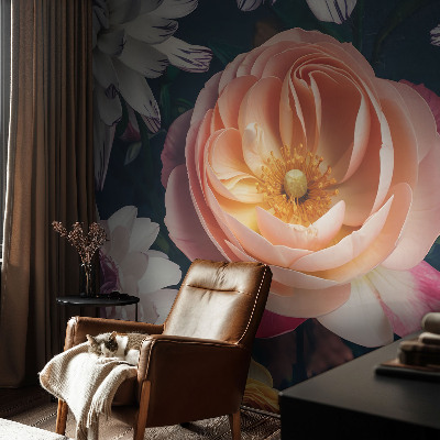 Vliestapete fürs Wohnzimmer mit floralem Muster für ein wohnliches Ambiente