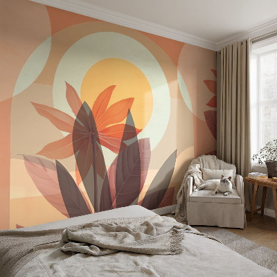 Vlies-Fototapete fürs Wohnzimmer mit einem floralen, abstrakten Motiv