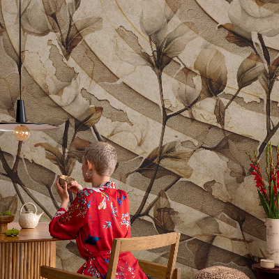 Vliestapete fürs Wohnzimmer mit klassischem floralen Motiv