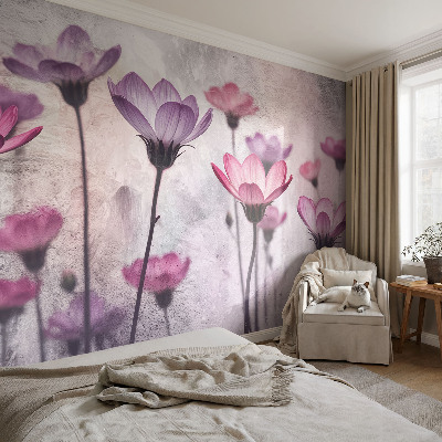 Vliestapete fürs Schlafzimmer mit pastellfarbenem Blumenmuster