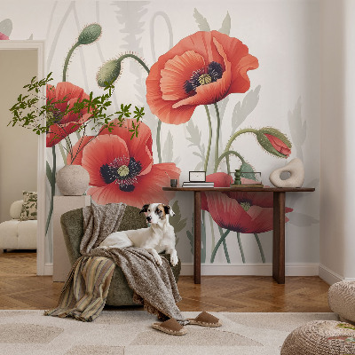 Wand-Fototapete mit roten Mohnblumen