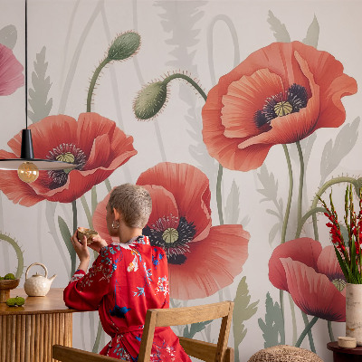 Wand-Fototapete mit roten Mohnblumen