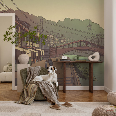Fototapete fürs Wohnzimmer mit einer pastellfarbenen Landschaft