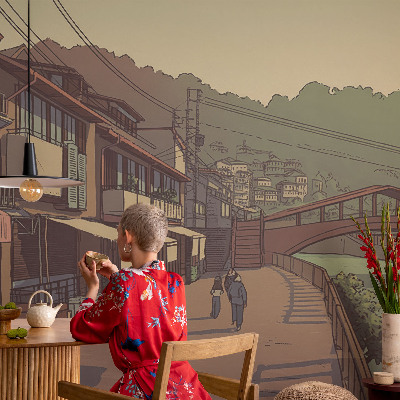 Fototapete fürs Wohnzimmer mit einer pastellfarbenen Landschaft