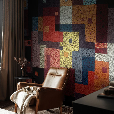 Fototapete fürs Schlafzimmer mit bunten Formen als Dekoration
