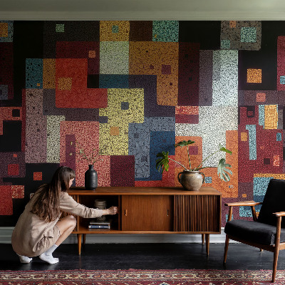 Fototapete fürs Schlafzimmer mit bunten Formen als Dekoration