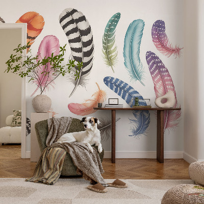 Vlies-Fototapete fürs Wohnzimmer mit pastellfarbenen Federn