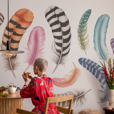Vlies-Fototapete fürs Wohnzimmer mit pastellfarbenen Federn