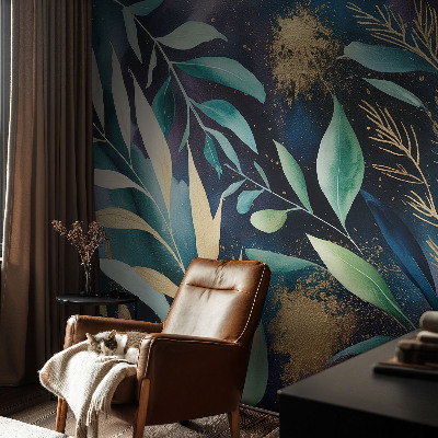 Fototapete fürs Schlafzimmer mit botanischem Blattmuster