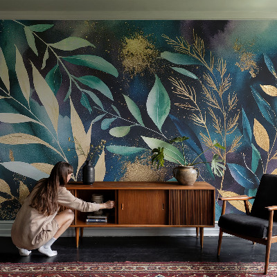 Fototapete fürs Schlafzimmer mit botanischem Blattmuster