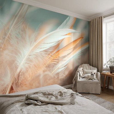 Vliestapete fürs Schlafzimmer mit zartem Federdesign