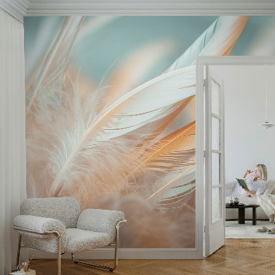Vliestapete fürs Schlafzimmer mit zartem Federdesign
