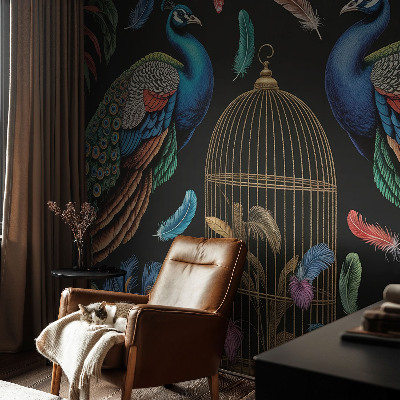 Vlies-Fototapete fürs Schlafzimmer mit exotischem Pfauenmotiv