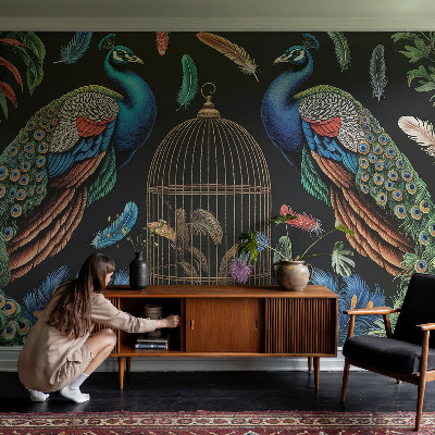 Vlies-Fototapete fürs Schlafzimmer mit exotischem Pfauenmotiv