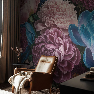 Fototapete fürs Wohnzimmer mit bunten Blumen