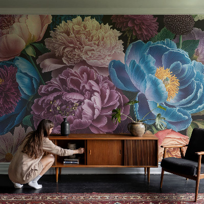 Fototapete fürs Wohnzimmer mit bunten Blumen
