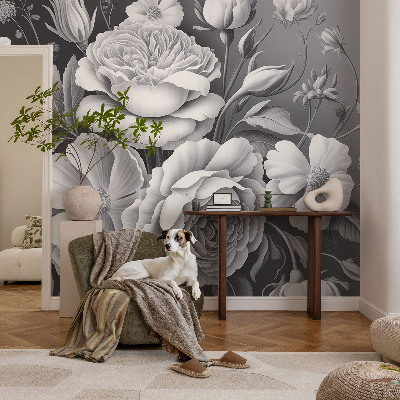 Dekorative Wand-Fototapete mit grauem Blumenmotiv