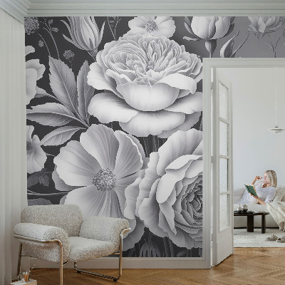 Dekorative Wand-Fototapete mit grauem Blumenmotiv