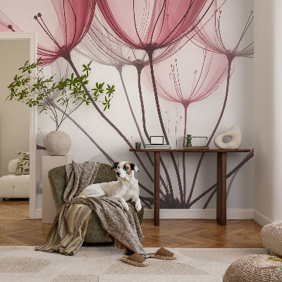 Vlies-Fototapete fürs Wohnzimmer mit zarten Blumensilhouetten als Wandmotiv