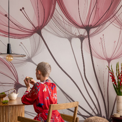Vlies-Fototapete fürs Wohnzimmer mit zarten Blumensilhouetten als Wandmotiv