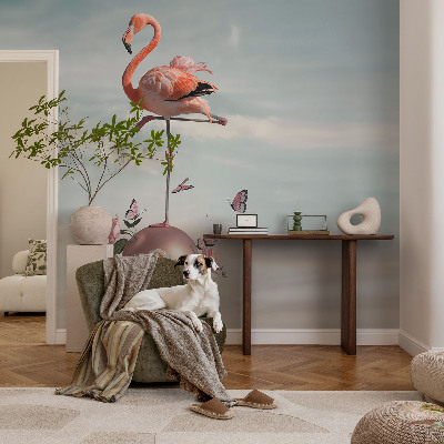 Vlies-Fototapete fürs Wohnzimmer mit elegantem Flamingo-Motiv