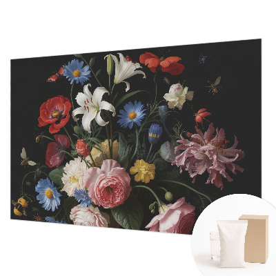 Fototapete mit Blumenmuster und Insektenmotiv