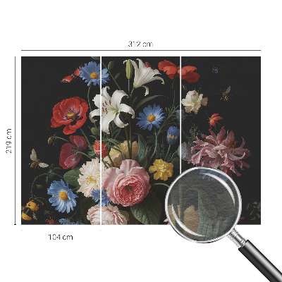 Fototapete mit Blumenmuster und Insektenmotiv