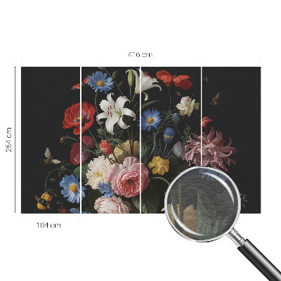 Fototapete mit Blumenmuster und Insektenmotiv