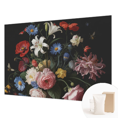 Fototapete mit Blumenmuster und Insektenmotiv