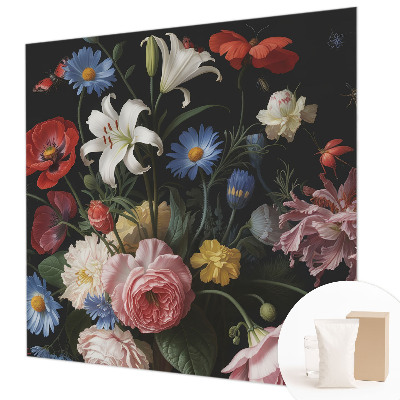 Fototapete mit Blumenmuster und Insektenmotiv