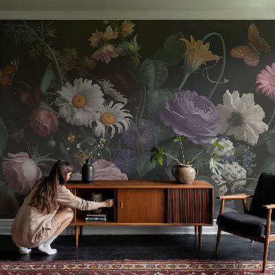 Fototapete fürs Schlafzimmer mit floralem Muster für ein elegantes Ambiente