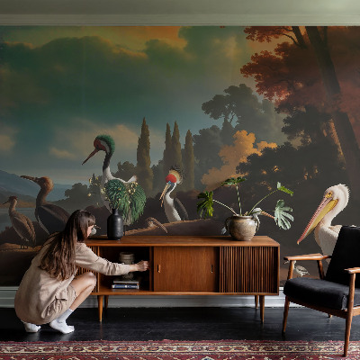 Fototapete fürs Wohnzimmer mit einem malerischen Motiv von Vögeln