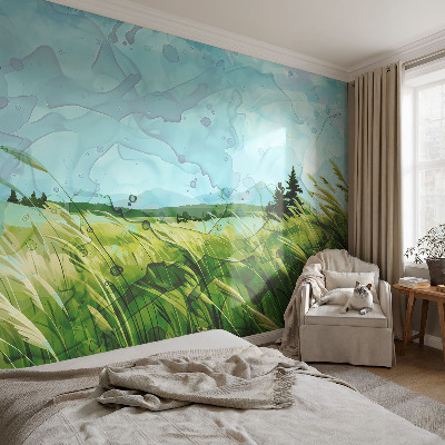 Vlies-Fototapete fürs Wohnzimmer mit grünen Landschaften