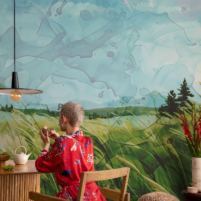 Vlies-Fototapete fürs Wohnzimmer mit grünen Landschaften