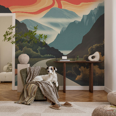 Moderne Vlies-Fototapete mit Bergmotiv für ein naturnahes Raumambiente
