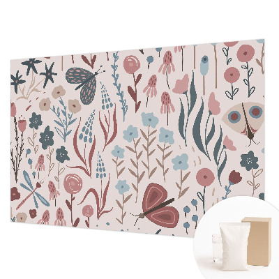 Motivtapete mit Blumen- und Insektendesign