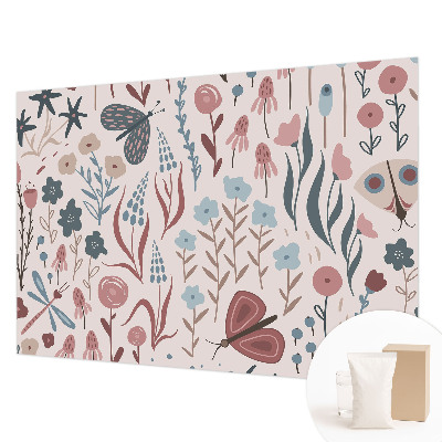 Motivtapete mit Blumen- und Insektendesign
